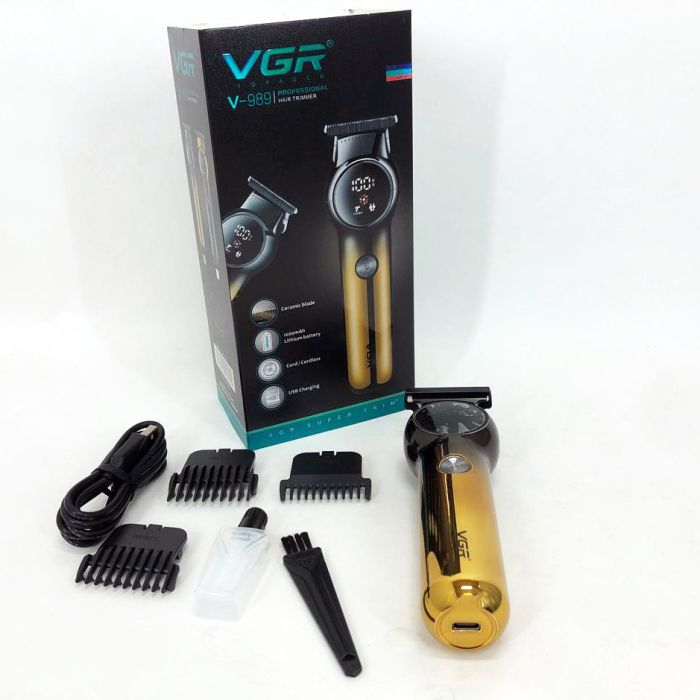 Триммер для бороды и усов VGR V-989. Машинка для стрижки, окантовки керамика+сталь. Цвет: золотой