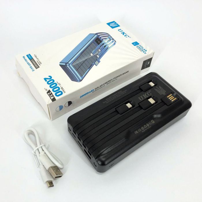 Портативное зарядное устройство на 20000mAh, Power Bank на солнечной батарее, для планшета. Цвет: черный