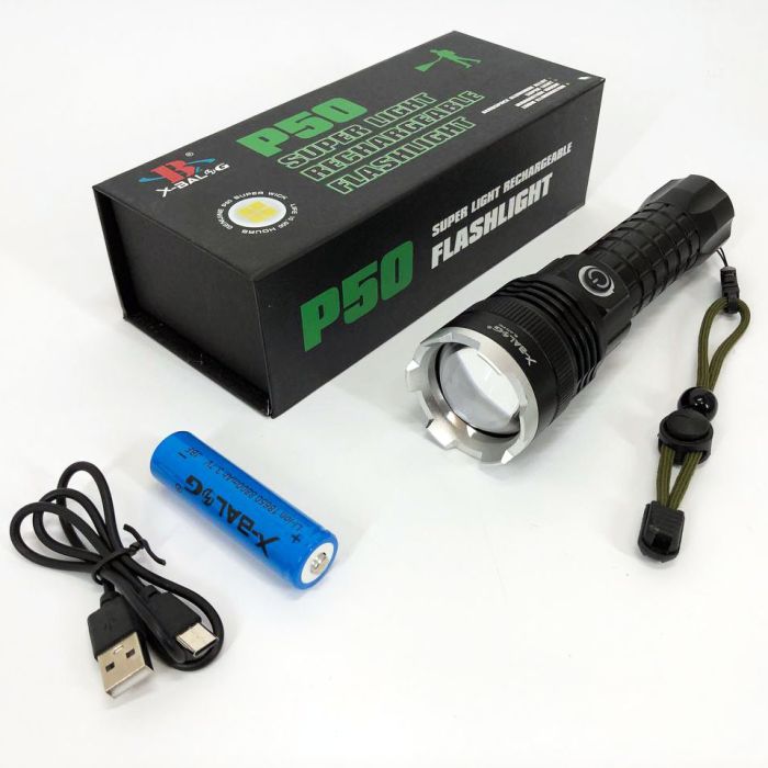 Фонарь аккумуляторный X-Balog BL-A72-P50, ручной фонарик, водонепроницаемый фонарь, мощный аккумуляторный