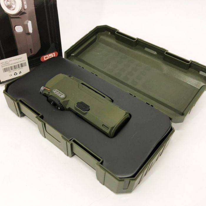 Фонарик-зажигалка армейская MULTIFUNCTIONAL D51-COB, Зажигалка на подарок в упаковке. Цвет: зеленый