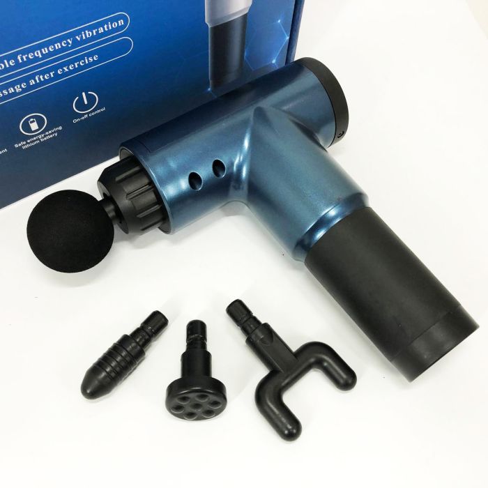Аккумуляторный массажер Fascial Gun KH-320 портативный ручной ударный мышечный пистолет 4 насадки синий