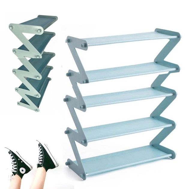 Полка для обуви органайзер компактный стойка складная Shoe Rack YH 8802 хранение вещей и обуви 4 полки. Цвет: голубой