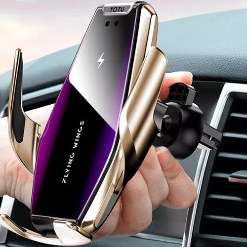 Автомобильный держатель S7 для телефона с беспроводной быстрой  зарядкой flying wings. Цвет: золотой