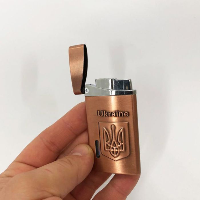 Турбо зажигалка, карманная зажигалка "Ukraine" 325, зажигалка с турбонаддувом необычная. Цвет: бронзовый