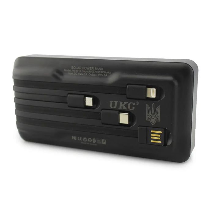 Портативное зарядное устройство на 20000mAh, Power Bank на солнечной батарее, для планшета. Цвет: черный