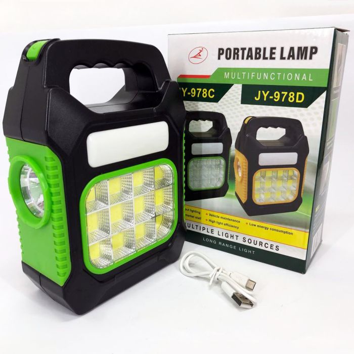 Фонарь переносной JY-978D-LED+12COB, power bank, фонарь светодиодный прожектор. Цвет: зеленый