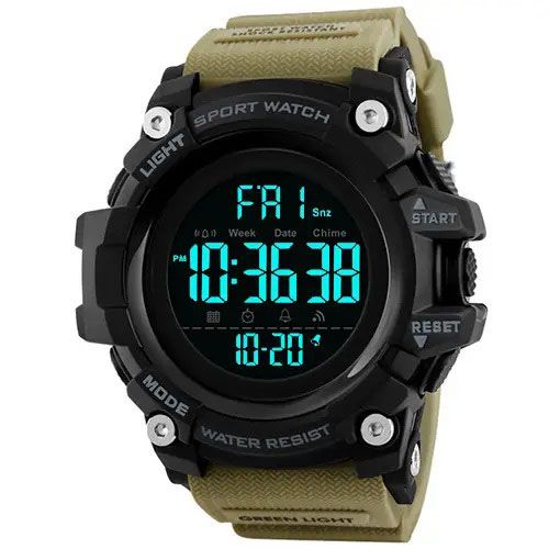 Часы наручные мужские SKMEI 1384KH KHAKI, часы наручные электронные тактические. Цвет: хаки