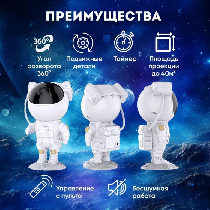 Проектор галактики лазерный астронавт, Космический проектор, Детский ночник проектор космонавт