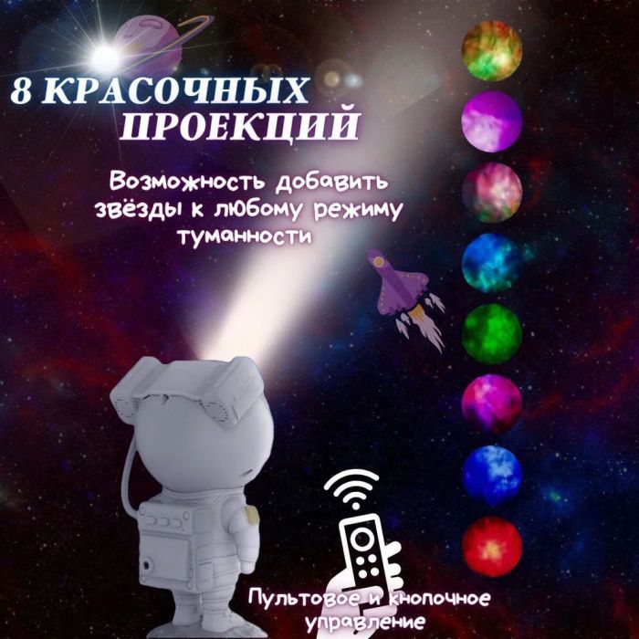 Проектор галактики лазерный астронавт, Космический проектор, Детский ночник проектор космонавт