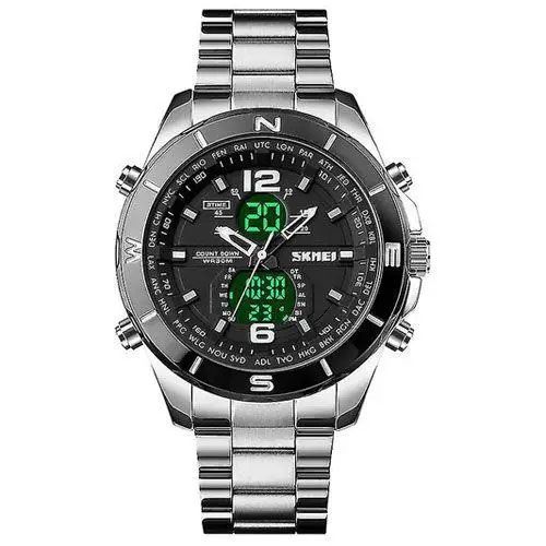 Часы наручные мужские SKMEI 1670SIWT SILVER-WHITE, часы тактические противоударные. Цвет: серебряный