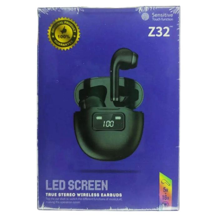 Наушники Double с кейсом и LED индикатором заряда Bluetooth Wireless Earbuds Z32. Цвет: черный
