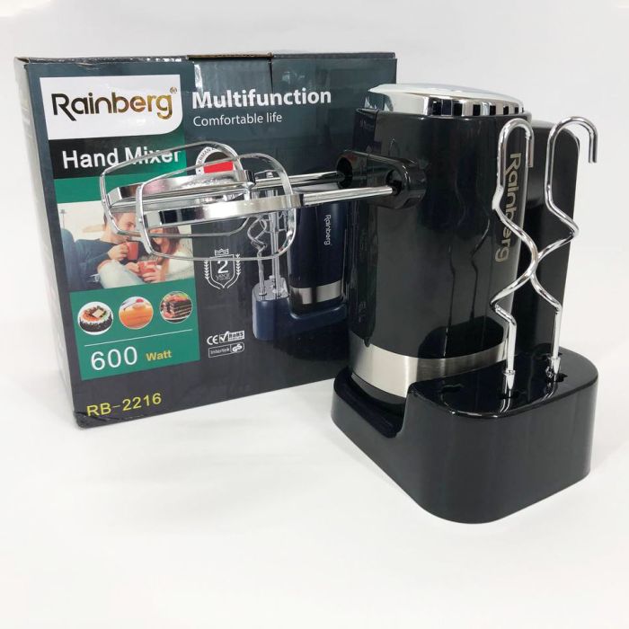 Миксер ручной Rainberg RB-2216 (5 скоростей, 2 насадки и подставка) 600W, мощный миксер блендер ручной