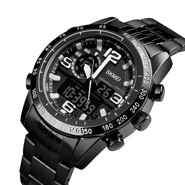Часы наручные мужские SKMEI 1453BK BLACK, армейские часы противоударные. Цвет: черный