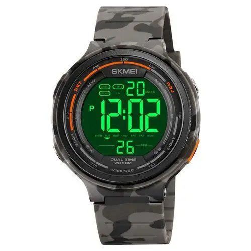 Часы наручные мужские SKMEI 1841CMGY GREY CAMO, армейские часы противоударные. Цвет: серый