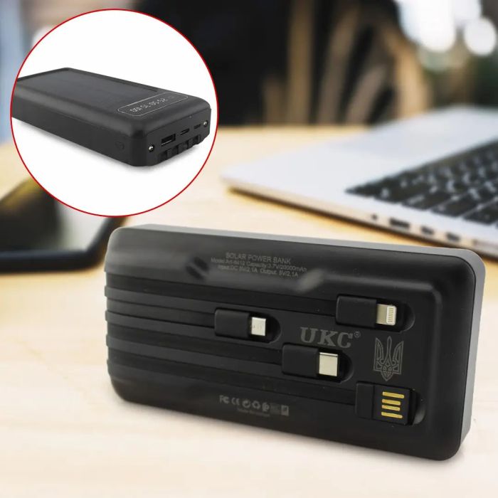 Портативное зарядное устройство на 20000mAh, Power Bank на солнечной батарее, для планшета. Цвет: черный