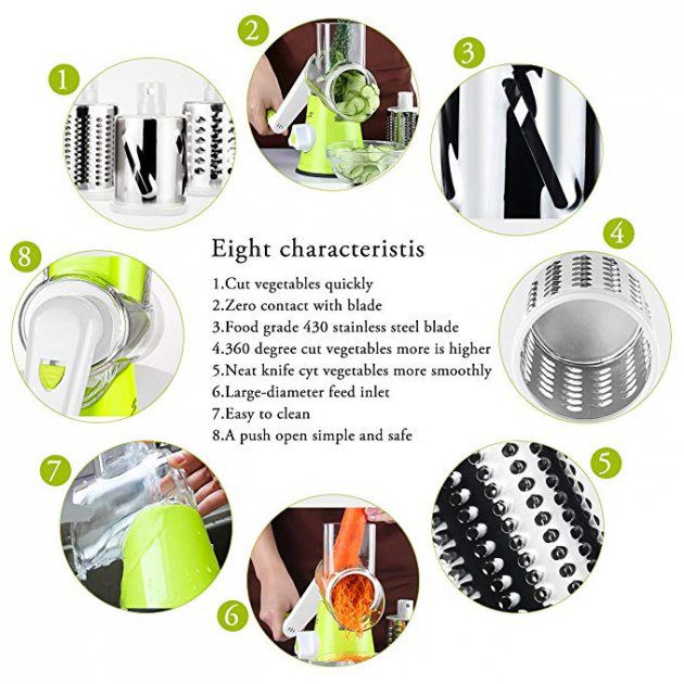 Овощерезка мультислайсер Tabletop Drum Grater Kitchen Master Терка для овощей и фруктов 3 насадки. Цвет: зеленый