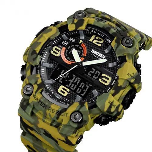 Часы наручные мужские SKMEI 1520CMGN CAMO GREEN, часы военные мужские, для военнослужащих. Цвет: камуфляж
