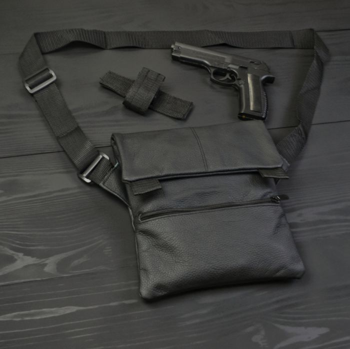 Набор 2В1. Кожаная сумка с кобурой + фонарик профессиональный POLICE BL-X71-P50