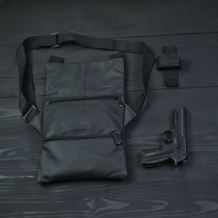 Набор 2В1. Кожаная сумка с кобурой + фонарик профессиональный POLICE BL-X71-P50