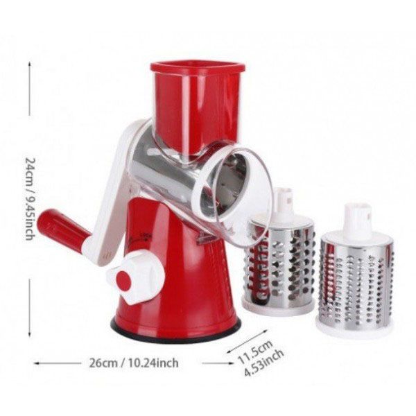 Овощерезка мультислайсер Tabletop Drum Grater Kitchen Master Терка для овощей и фруктов 3 насадки. Цвет: красный