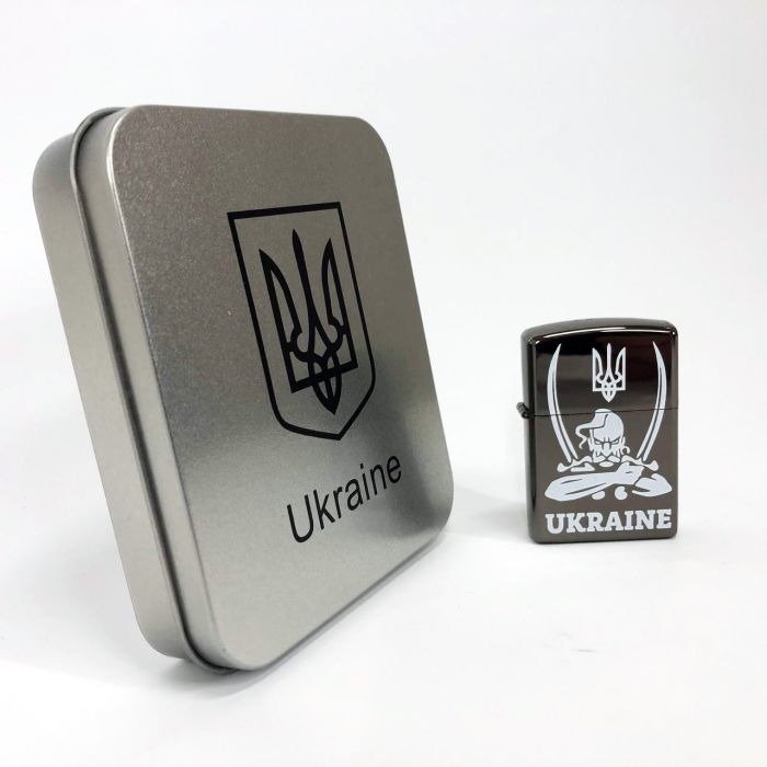 Дуговая электроимпульсная USB зажигалка Украина (металлическая коробка) HL-449. Цвет: черный