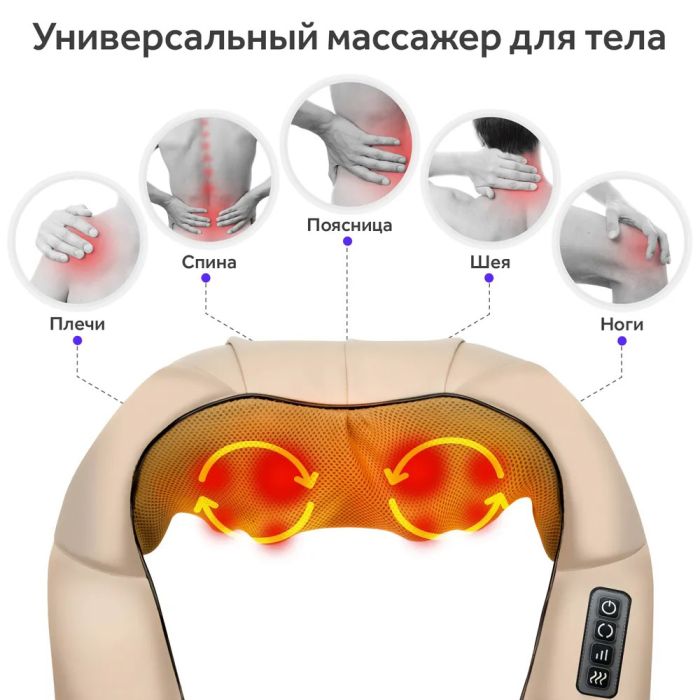 Электрический массажёр роликовый с инфракрасным излучением, массажер для шеи, Massager of Neck Kneading