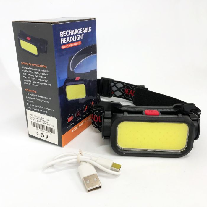 Фонарь налобный BL-008+COB (white+red), красный свет, водозащита, встроенный аккумулятор