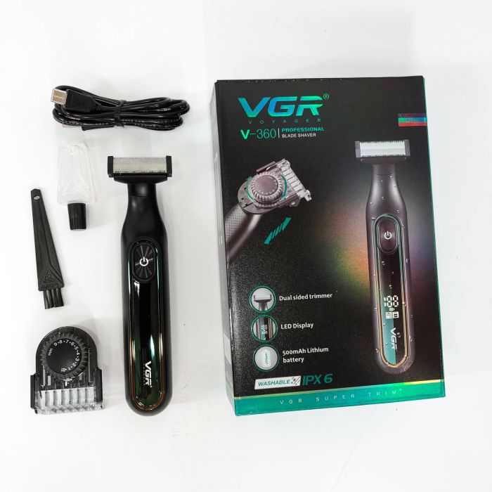 Электробритва VGR V-360 GREEN, Беспроводная электробритва, Триммер для усов, Электробритва с насадками