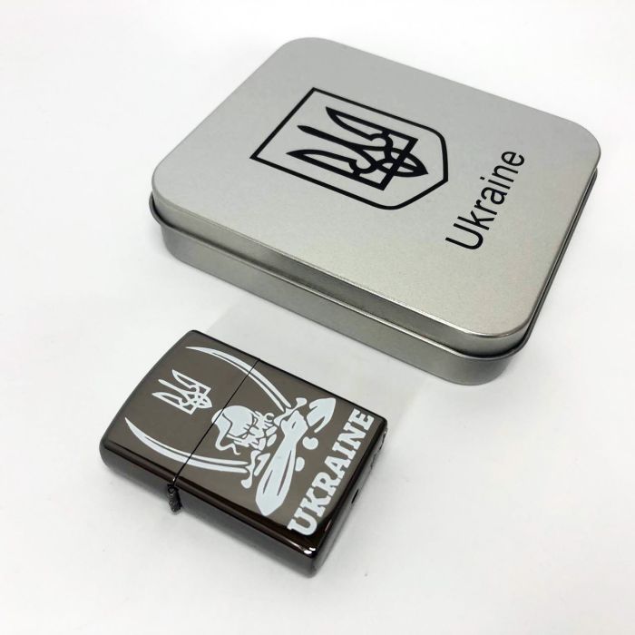 Дуговая электроимпульсная USB зажигалка Украина (металлическая коробка) HL-449. Цвет: черный
