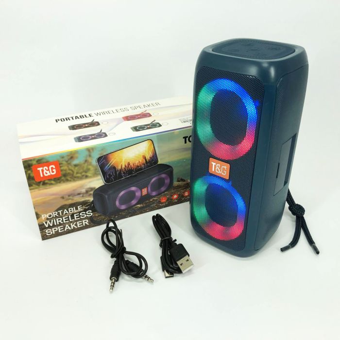 Портативная колонка TG333 2x5W с RGB подсветкой, громкая блютуз колонка. Цвет: синий