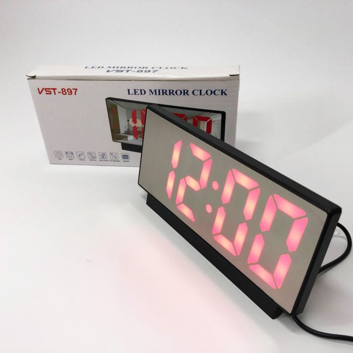 Часы сетевые настольные VST-897-1 (красная подсветка, температура, от USB кабеля), Настольные LED часы