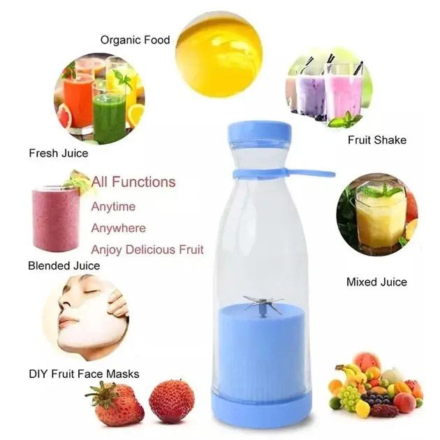 Портативный фитнес-блендер в виде бутылки на 420мл Juicer YC-02 миксер для смузи и коктейлей. Цвет: голубой