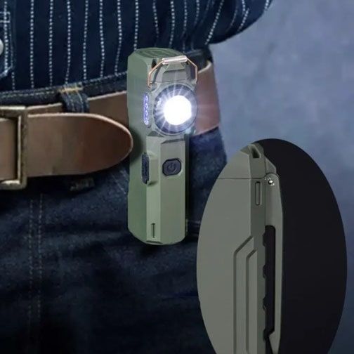 Фонарик-зажигалка армейская MULTIFUNCTIONAL D51-COB, Зажигалка на подарок в упаковке. Цвет: зеленый