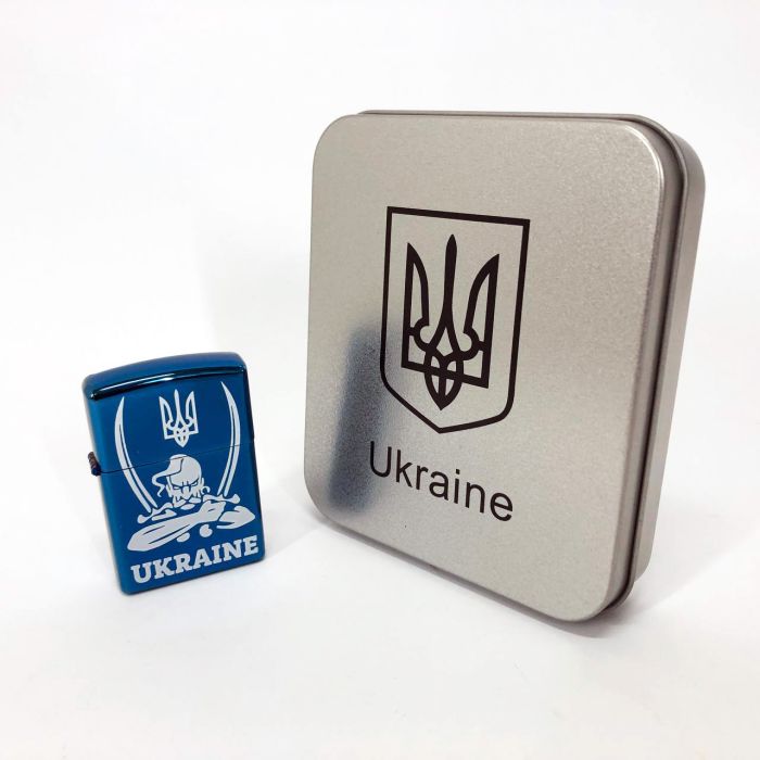 Дуговая электроимпульсная USB зажигалка Украина (металлическая коробка) HL-449. Цвет: синий