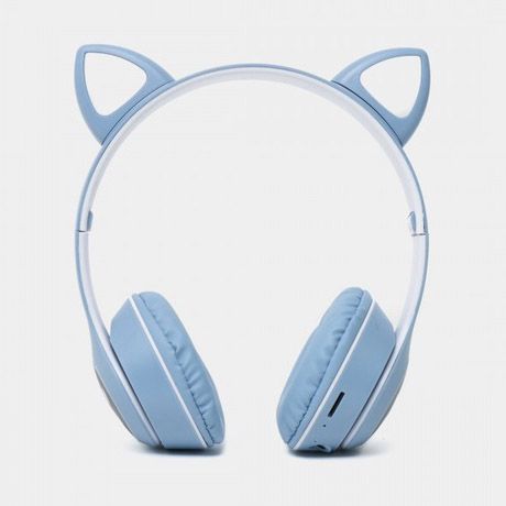 Беспроводные наушники с кошачьими ушками и RGB подсветкой Cat VZV 23M. Цвет: голубой