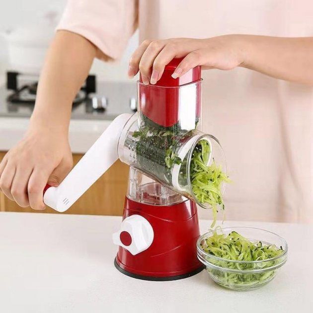 Овощерезка мультислайсер Tabletop Drum Grater Kitchen Master Терка для овощей и фруктов 3 насадки. Цвет: красный