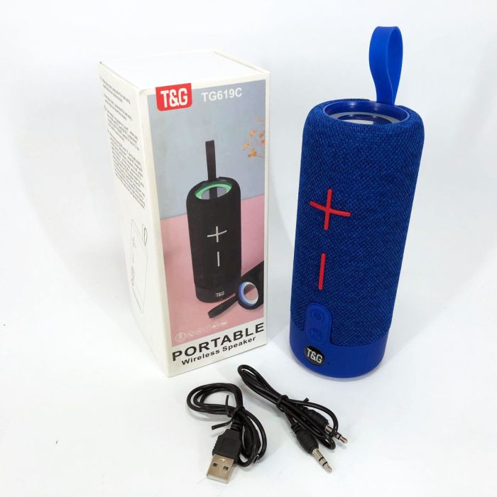 Портативная Bluetooth колонка TG619C FM-радио USB/TF с ремешком, блютуз колонка с подсветкой. Цвет: синий