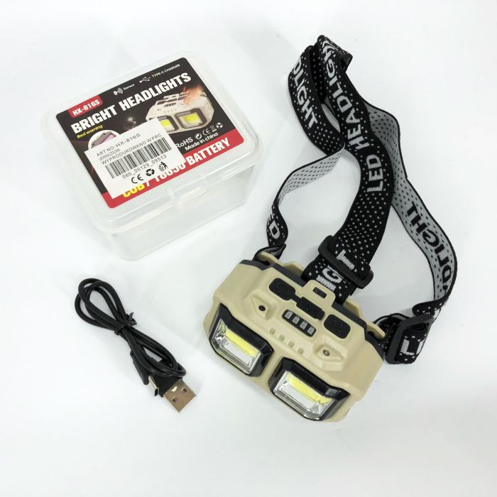 Фонарь налобный аккумуляторный Bailong HX-816S 2COB(white+red) с сенсорным датчиком влагозащита