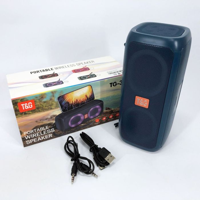 Портативная колонка TG333 2x5W с RGB подсветкой, громкая блютуз колонка. Цвет: синий