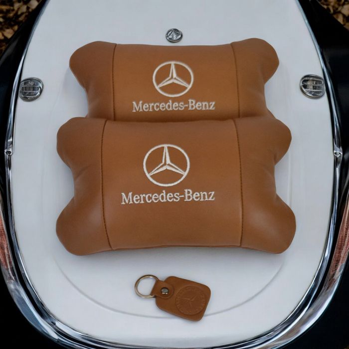 Комплект 2шт для подголовника Mercedes-Benz изготовлен из натуральной коричневой кожи. Комфорт в авто