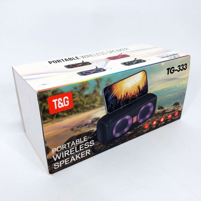 Портативная колонка TG333 2x5W с RGB подсветкой, громкая блютуз колонка. Цвет: черный