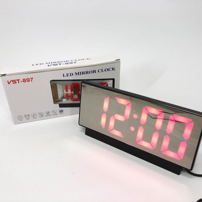 Часы сетевые настольные VST-897-1 (красная подсветка, температура, от USB кабеля), Настольные LED часы