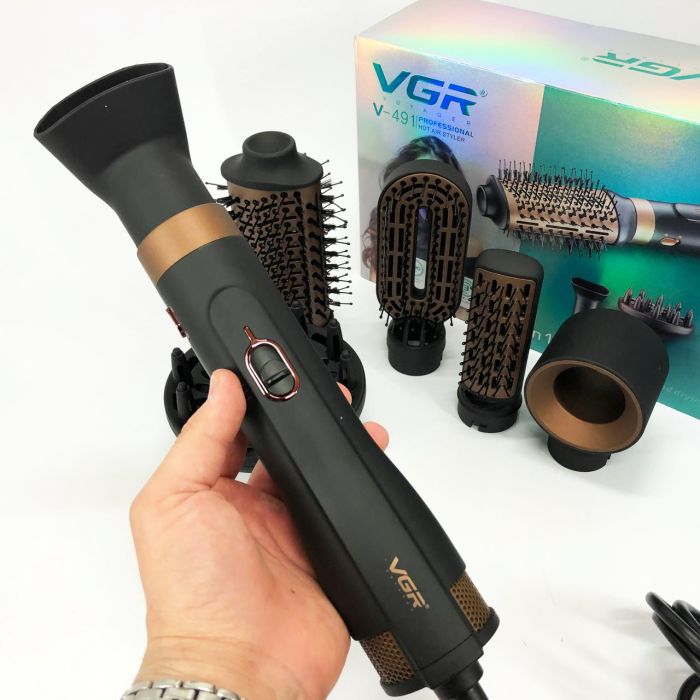 Фен стайлер для укладки и завивки волос VGR V-491 6 в 1, Professional, 1000 Вт, Фен с насадками