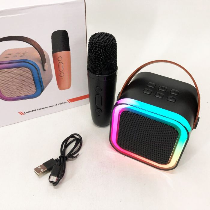 Портативная колонка с караоке микрофоном и RGB подсветкой K12 10W Bluetooth. Цвет: черный