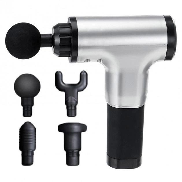 Аккумуляторный массажер Fascial Gun KH-320 портативный ручной ударный мышечный пистолет 4 насадки серый