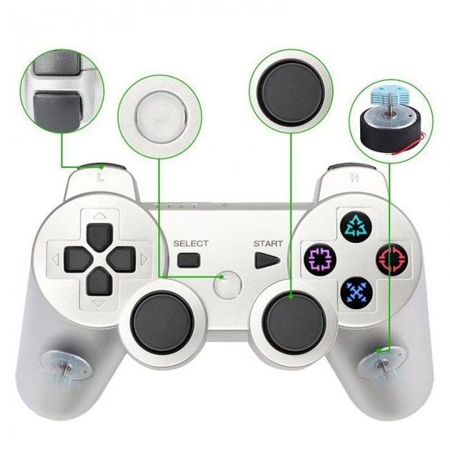 Игровой беспроводной геймпад Doubleshock PS3/PC аккумуляторный джойстик с функцией вибрации. Цвет: белый