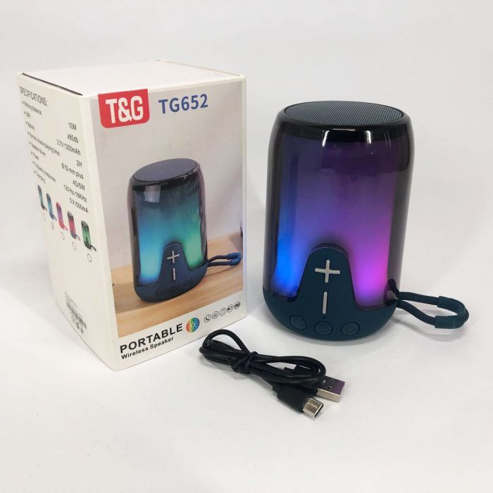 Аккумуляторная переносная колонка TG652 5W с RGB подсветкой и ремешком, блютуз колонка. Цвет: синий