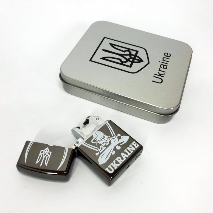 Дуговая электроимпульсная USB зажигалка Украина (металлическая коробка) HL-449. Цвет: черный