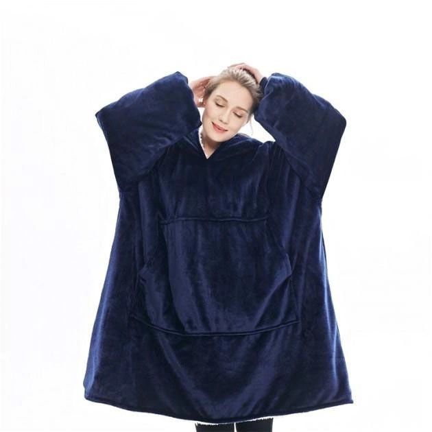 Плед толстовка с капюшоном и рукавами Huggle Hoodie оверсайз. Цвет: синий