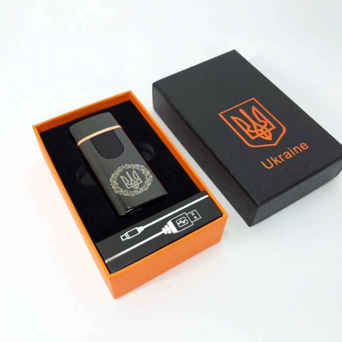 Электрическая и газовая зажигалка Украина с USB-зарядкой HL-435, зажигалка необычная. Цвет: черный